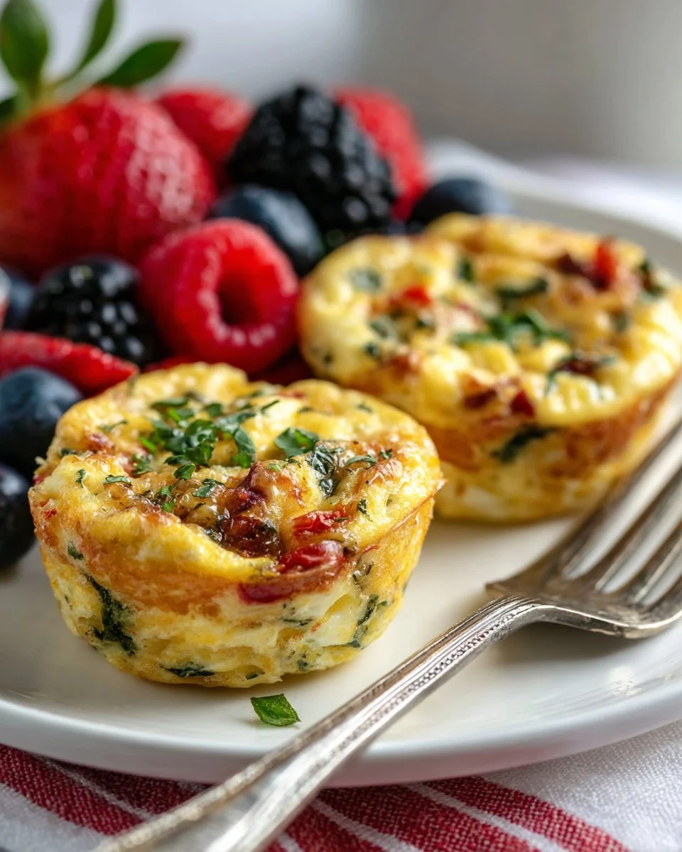 Baked cottage cheese egg muffins served on a plate.
