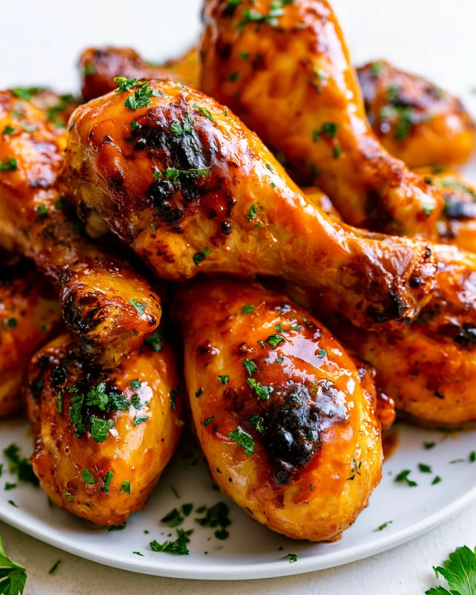 Grilled BBQ Chicken with smoky flavor garnished with fresh herbs