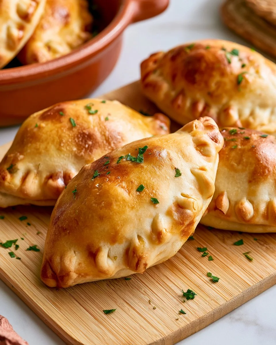 Golden brown Chicken Empanadas filled with spiced chicken