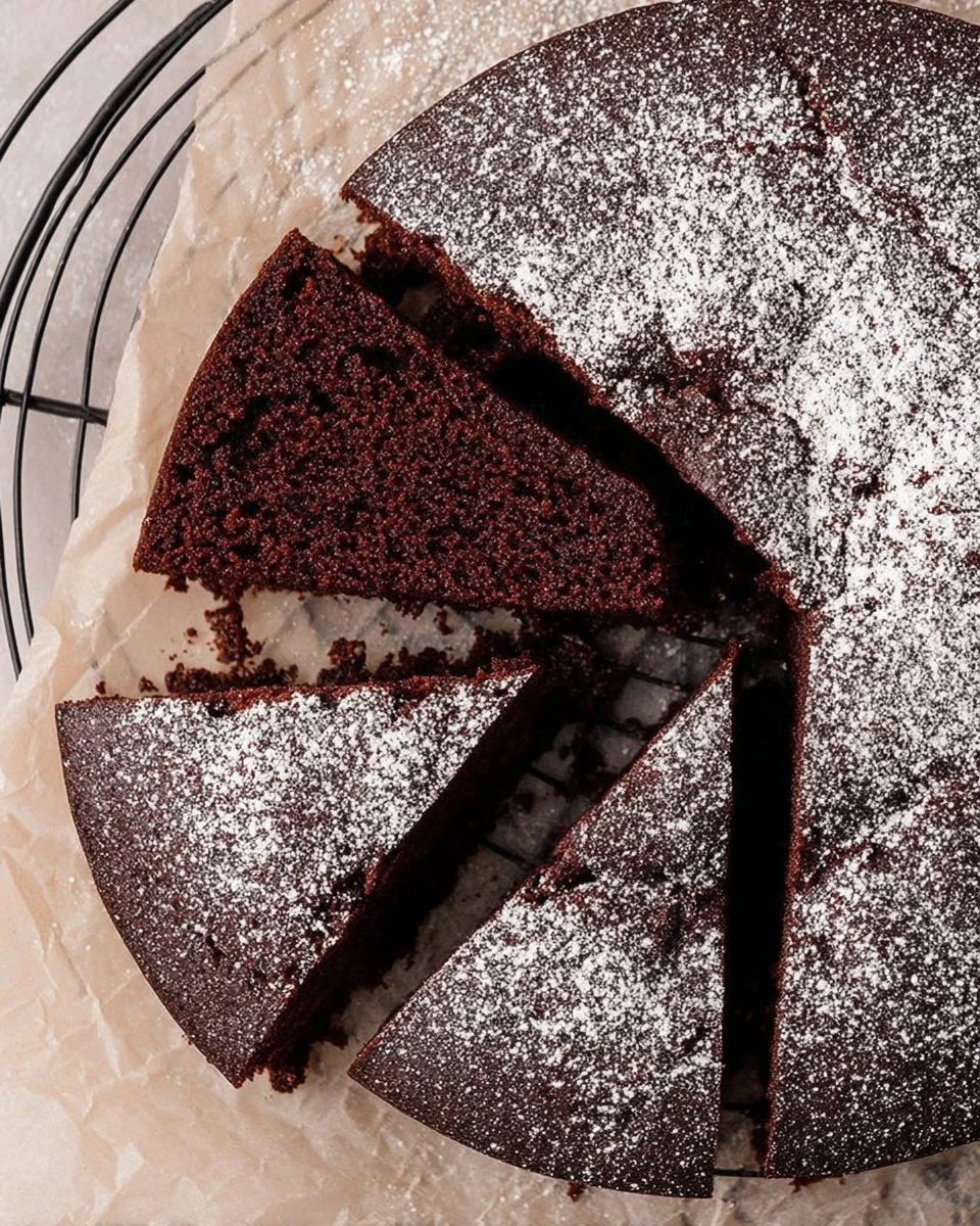 Delicious Chocolate Olive Oil Cake topped with chocolate glaze and berries