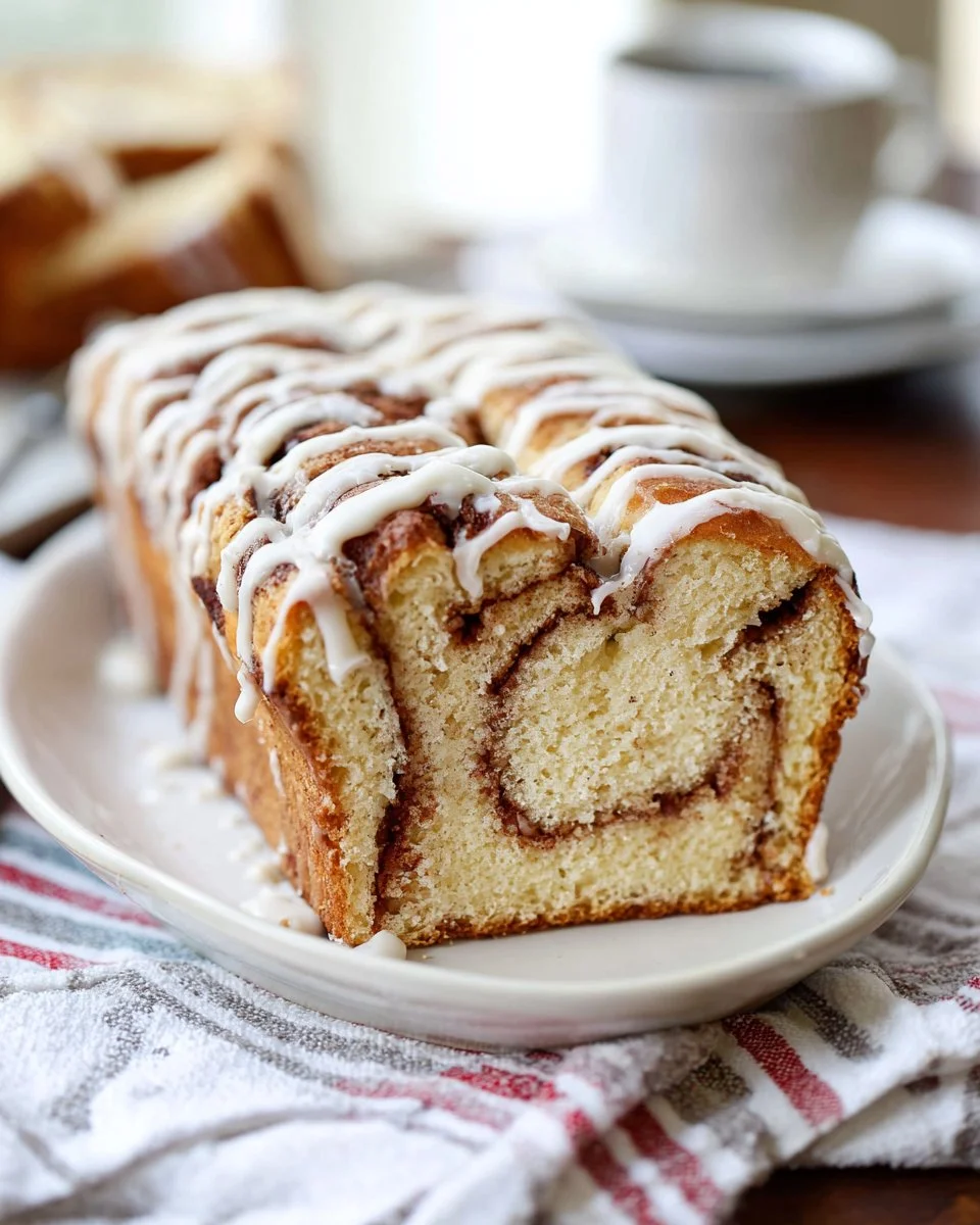 Freshly baked Cinnamon Roll Bread with icing glaze