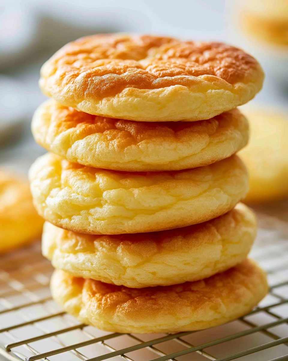 Delicious cloud bread served with toppings on a wooden table
