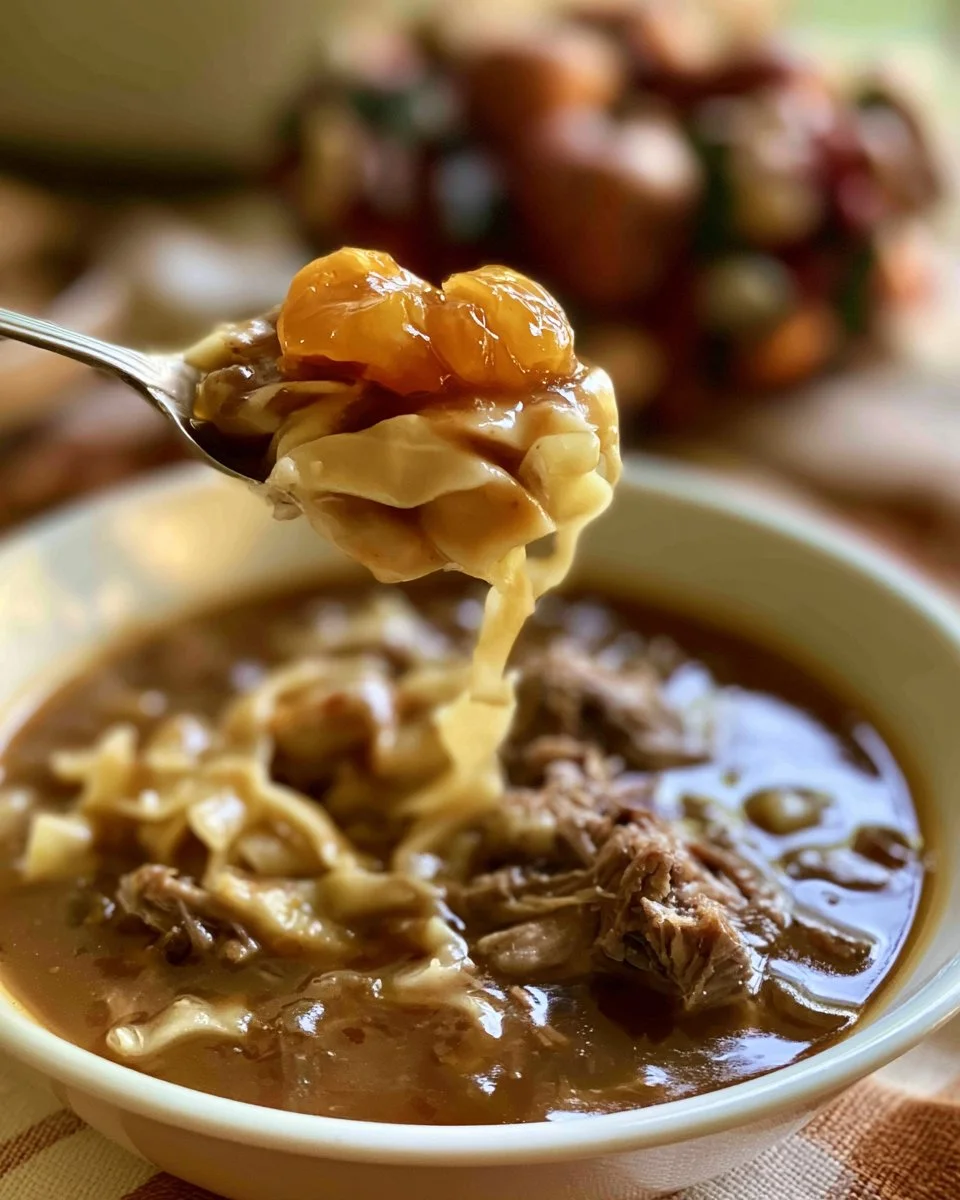 Crock Pot Beef and Noodles meal served in a bowl