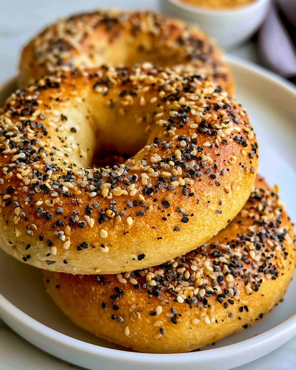 Freshly baked homemade bagels on a cooling rack