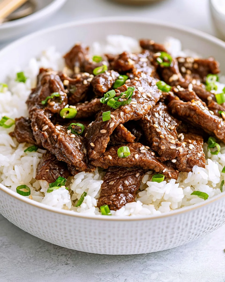 Plate of easy Korean beef with vegetables, showcasing a delicious homemade recipe.