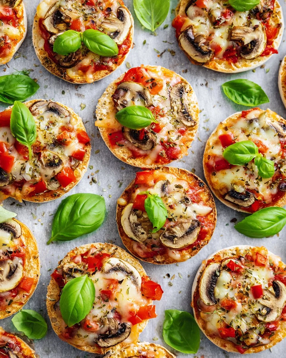 Homemade English Muffin Pizza topped with cheese and pepperoni