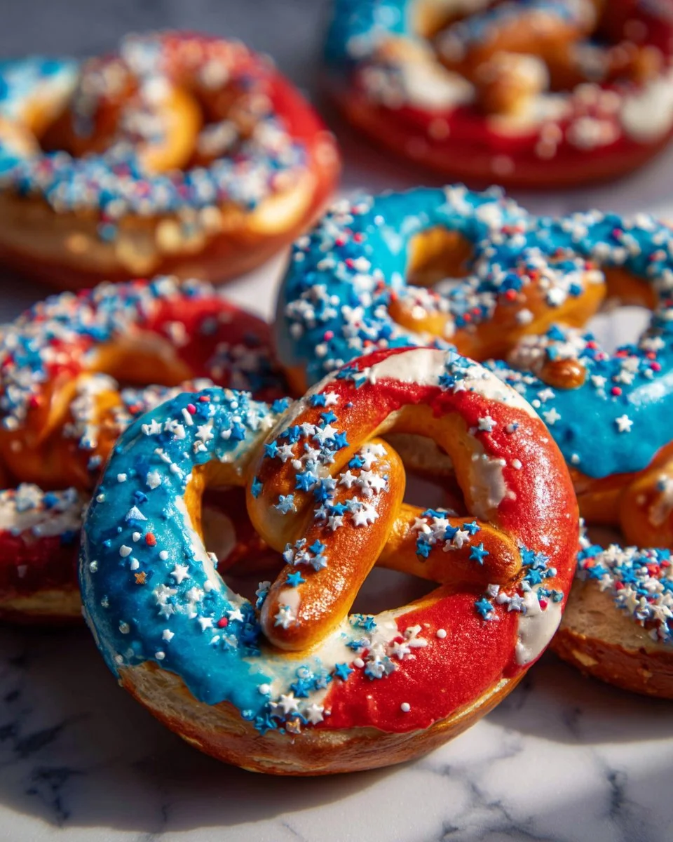 Delicious red, white, and blue July pretzels for Fourth of July celebrations