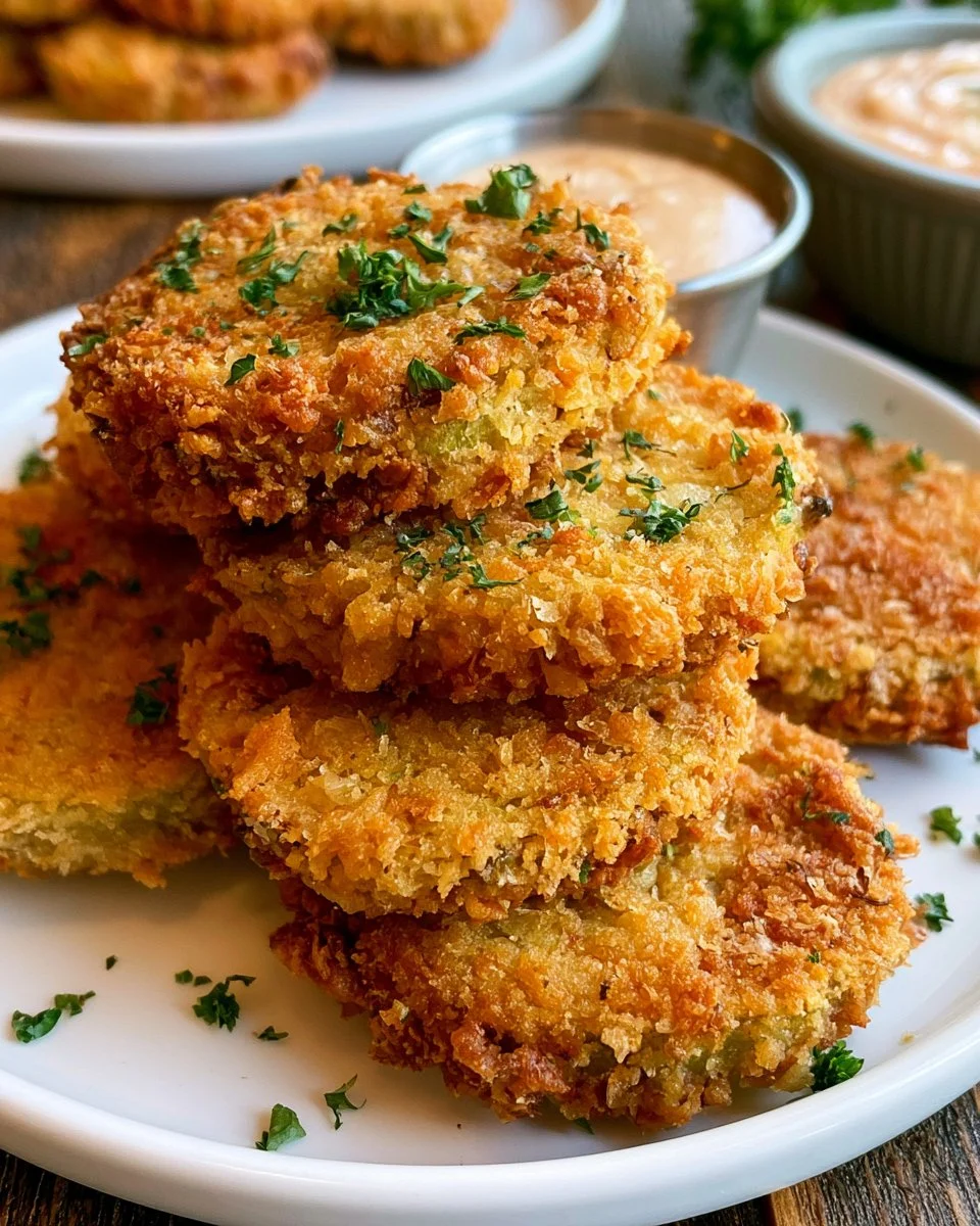 Plate of crispy Fried Green Tomatoes with dipping sauce