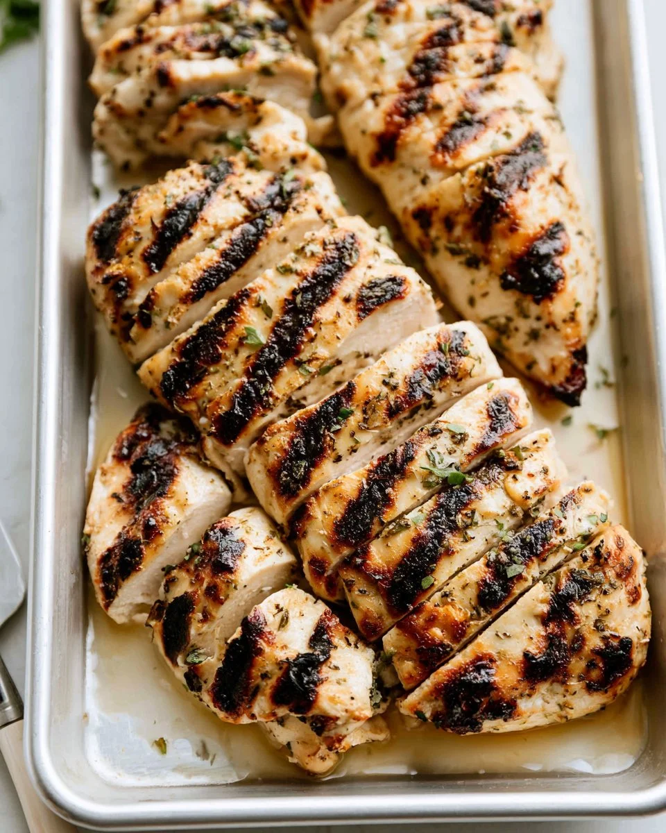 Greek yogurt marinated chicken served with fresh herbs