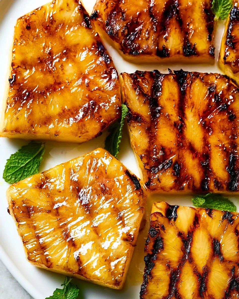 Delicious grilled pineapple slices served on a plate