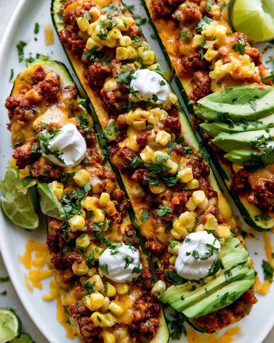 Ground Turkey Stuffed Zucchini Boats ready to serve for a healthy meal