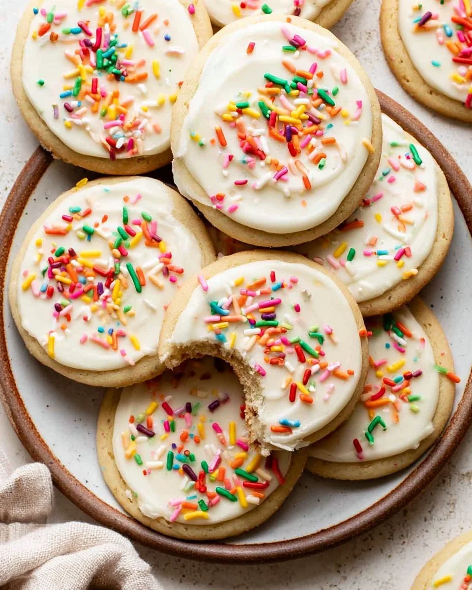 Healthier Lofthouse Cookies on a plate with colorful frosting