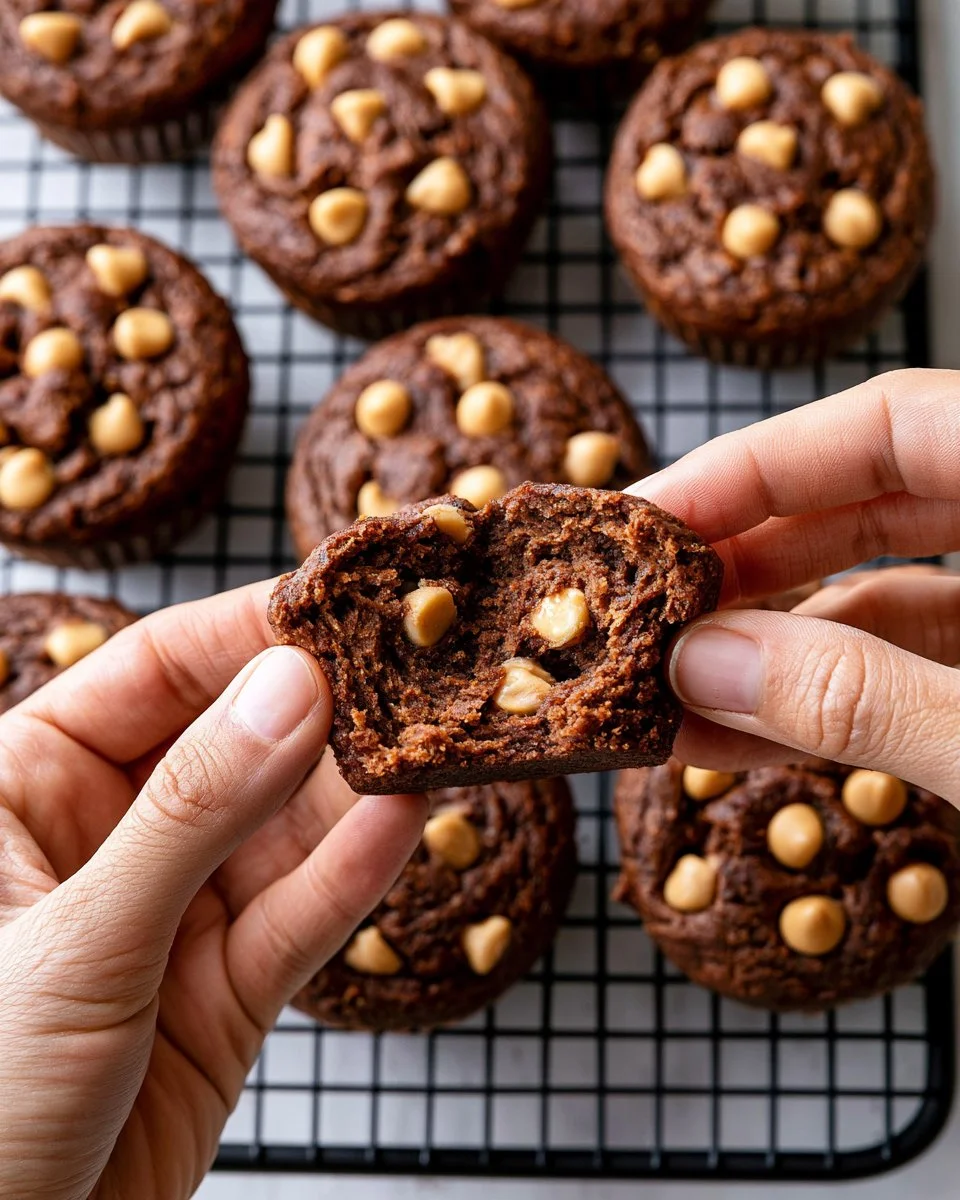 Healthy chocolate peanut butter muffins baked with nutritious ingredients
