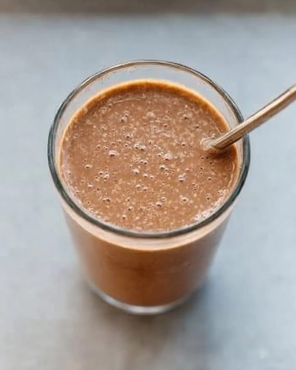 Healthy chocolate peanut butter smoothie with protein ingredients