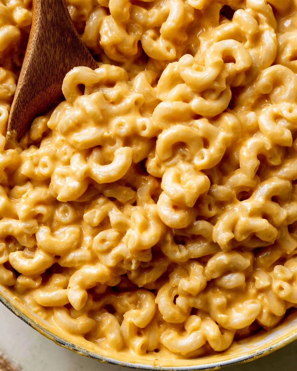 Healthy mac and cheese recipe with nutritious ingredients in a creamy sauce.