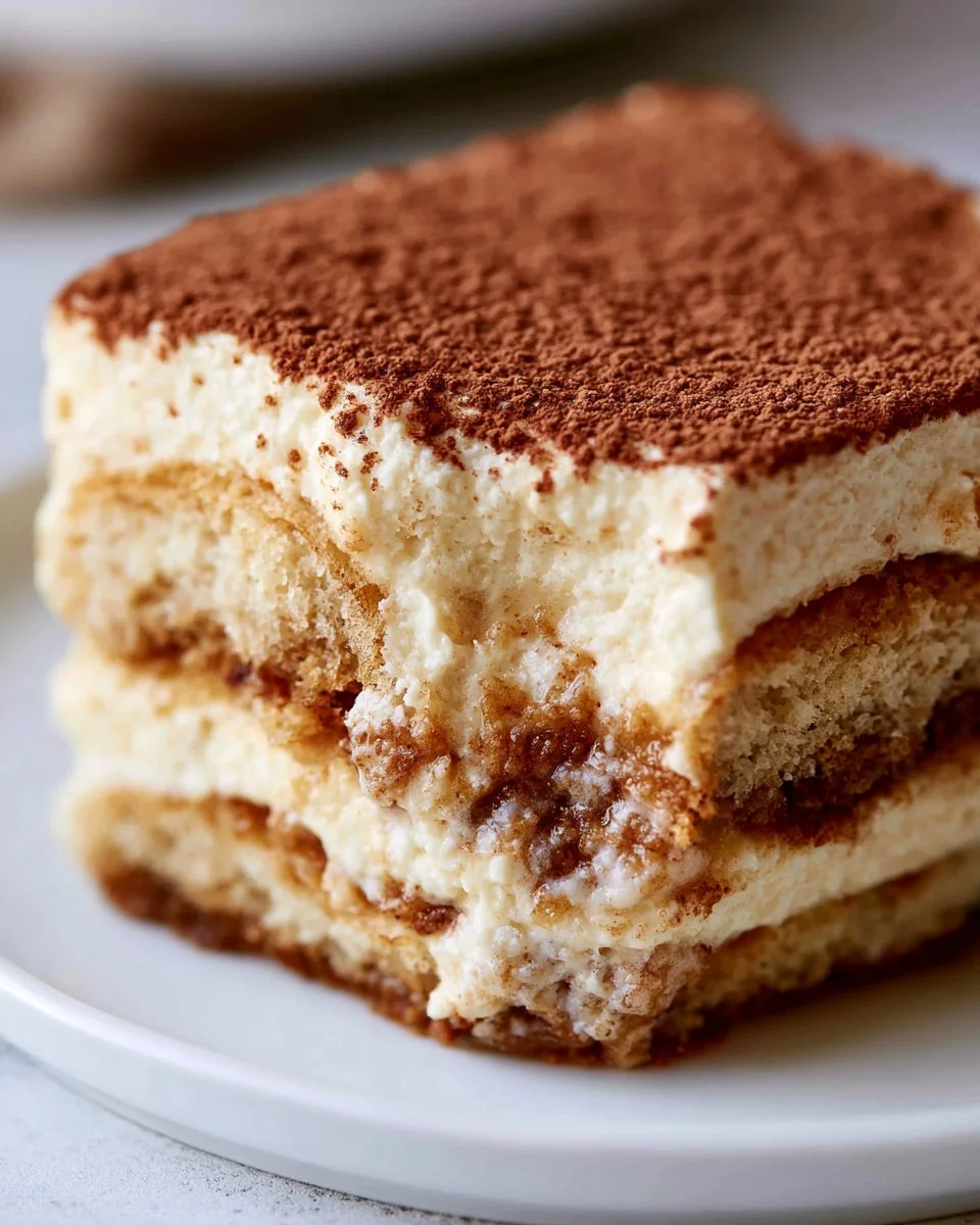Gluten-free Healthy Tiramisu dessert topped with cocoa powder and chocolate shavings