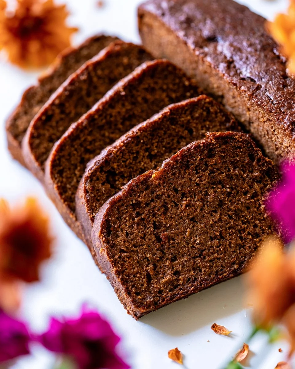 Sliced high-protein banana bread on a wooden board