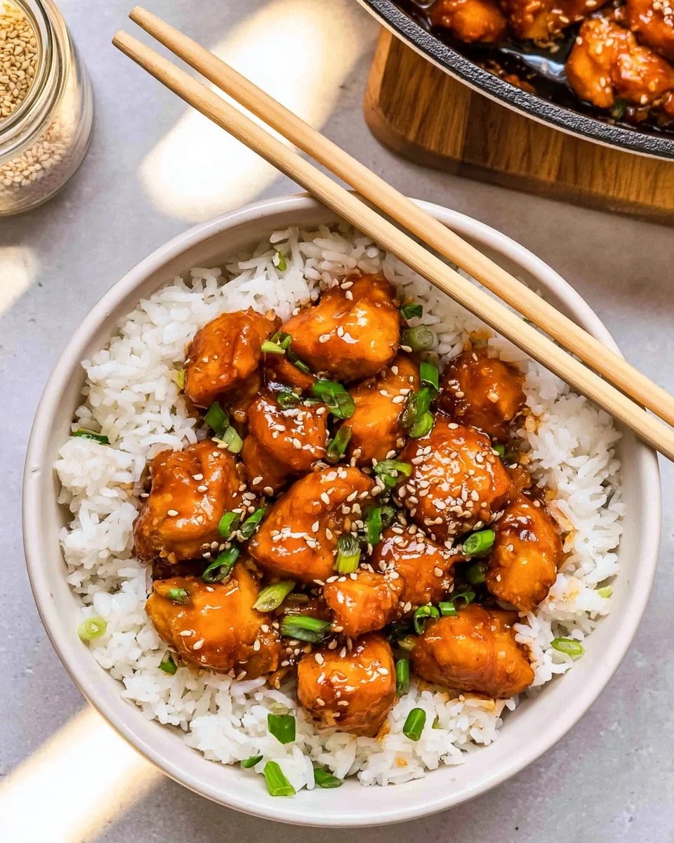 Delicious Hoisin Chicken served with vegetables and rice