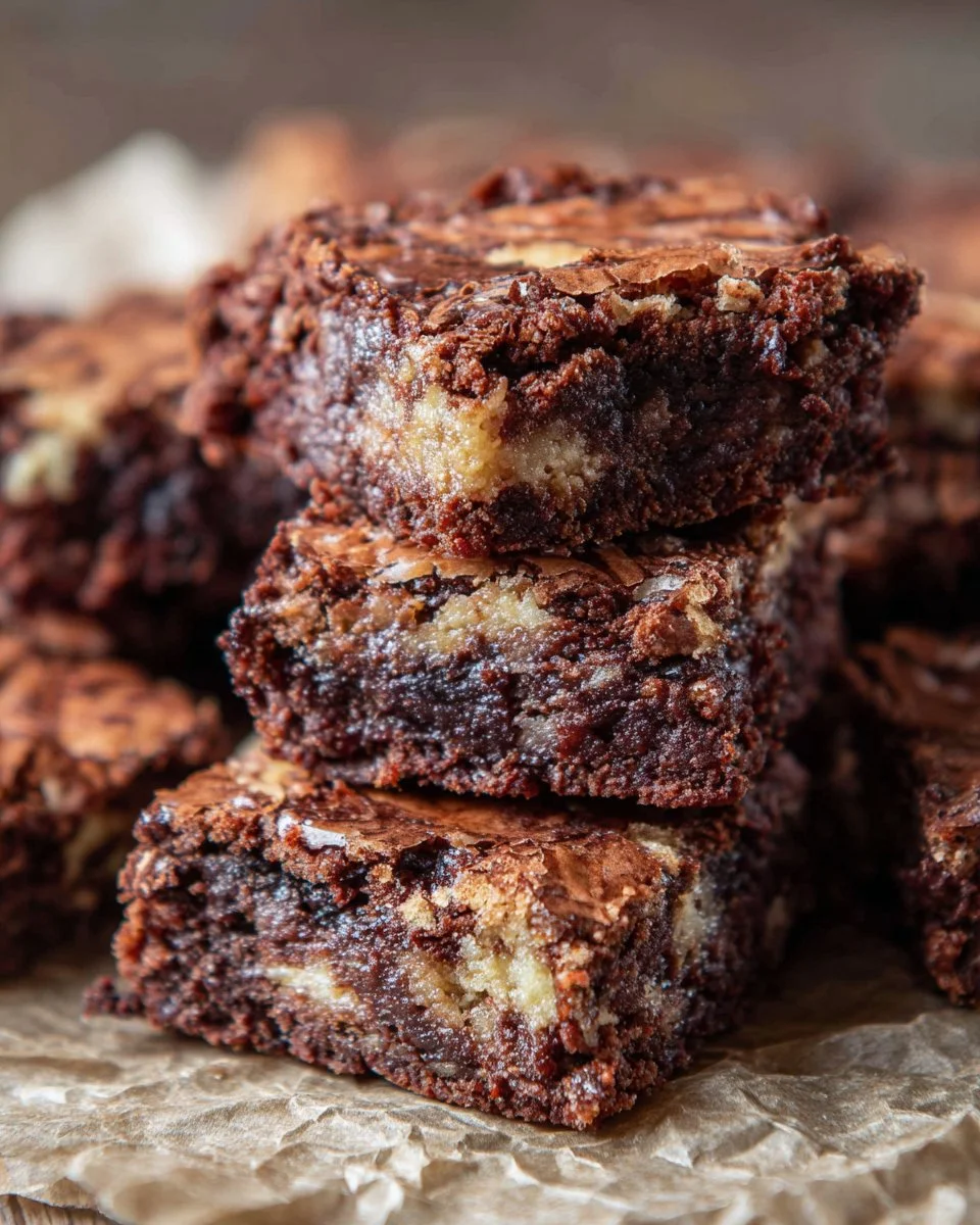 Homemade marble brownies with swirls of chocolate and vanilla on a plate.
