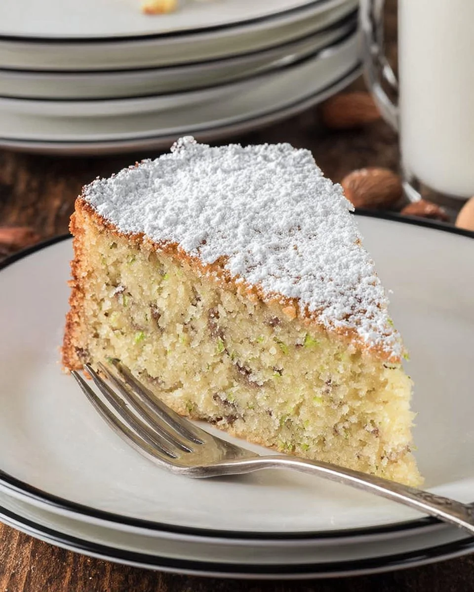 Delicious homemade zucchini cake garnished with fresh ingredients