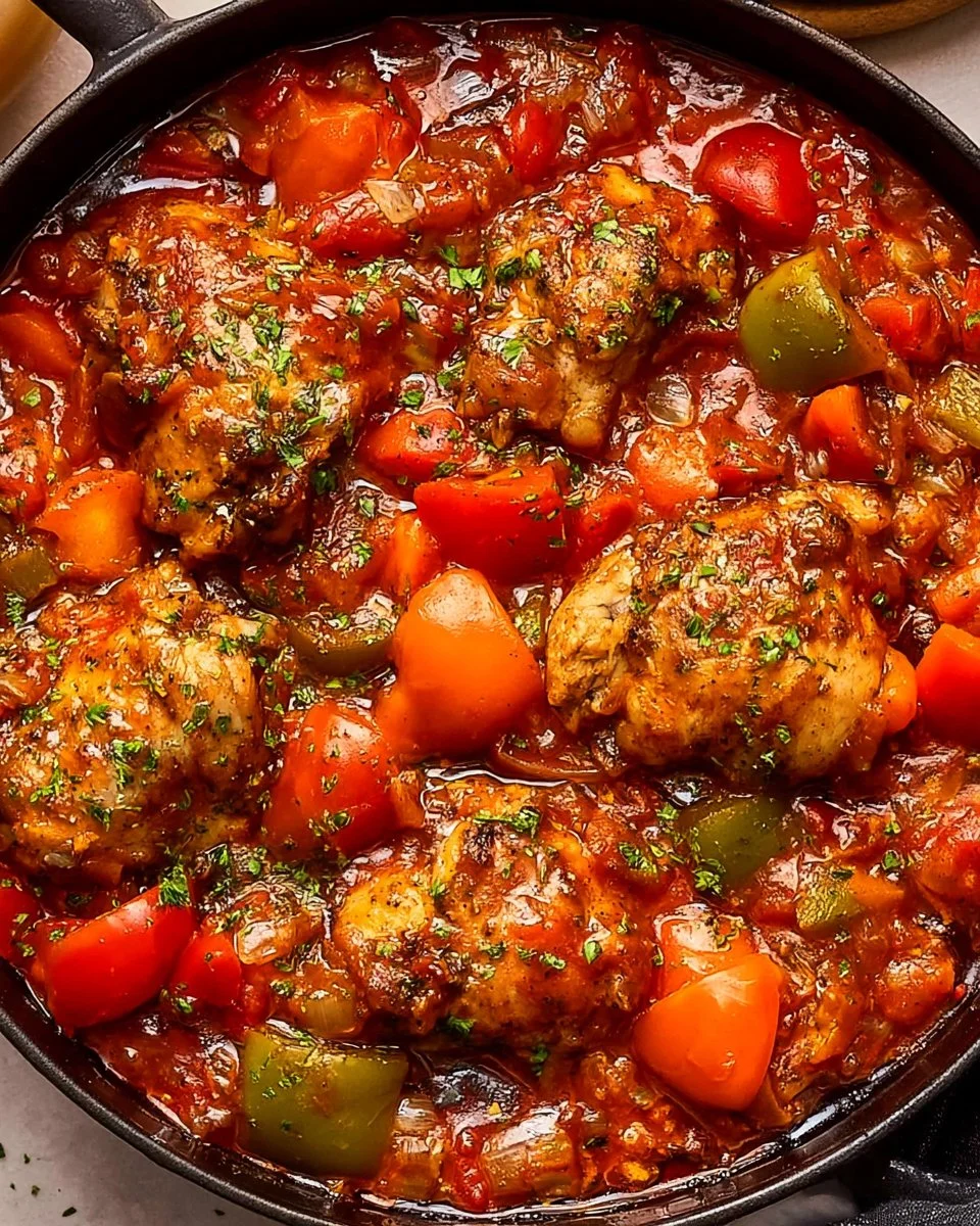 Delicious plate of Hunter's Chicken with cheese and herbs