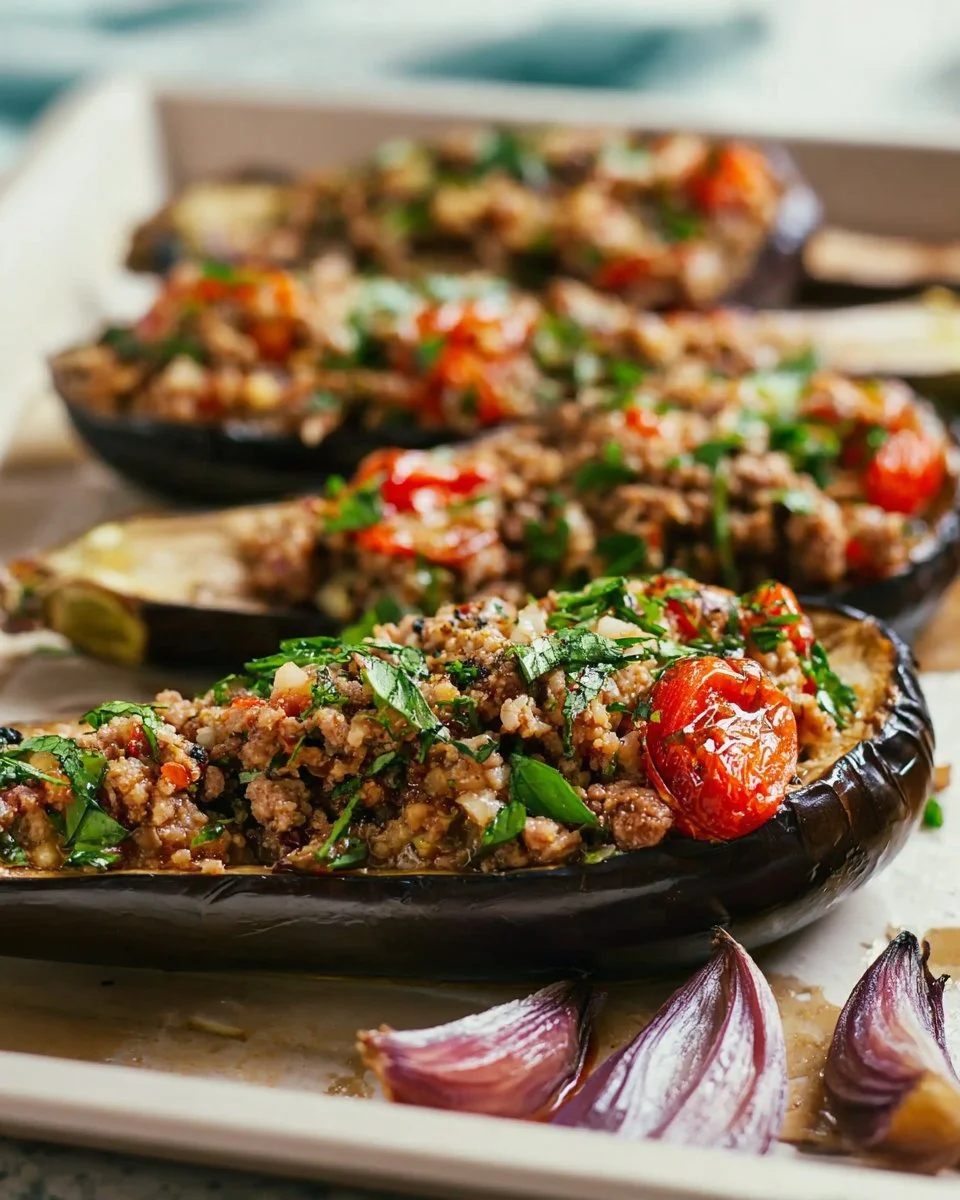 Delicious keto stuffed eggplants filled with flavorful ingredients