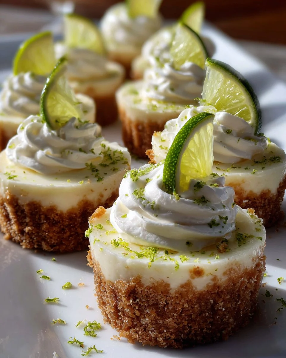 Key Lime Cheesecake Cups with a graham cracker crust and lime topping