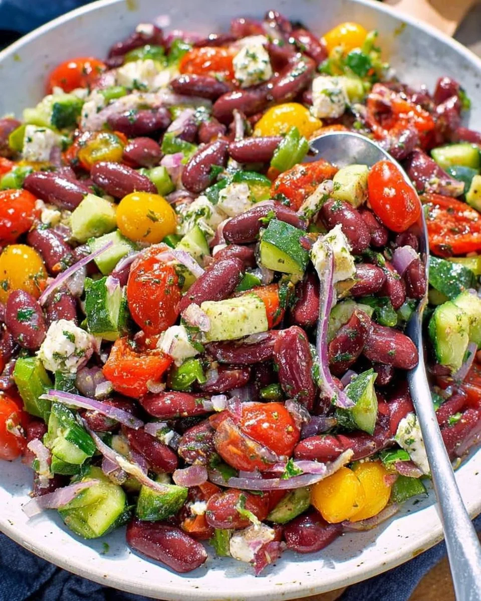 Colorful Kidney Bean Salad with vegetables and dressing