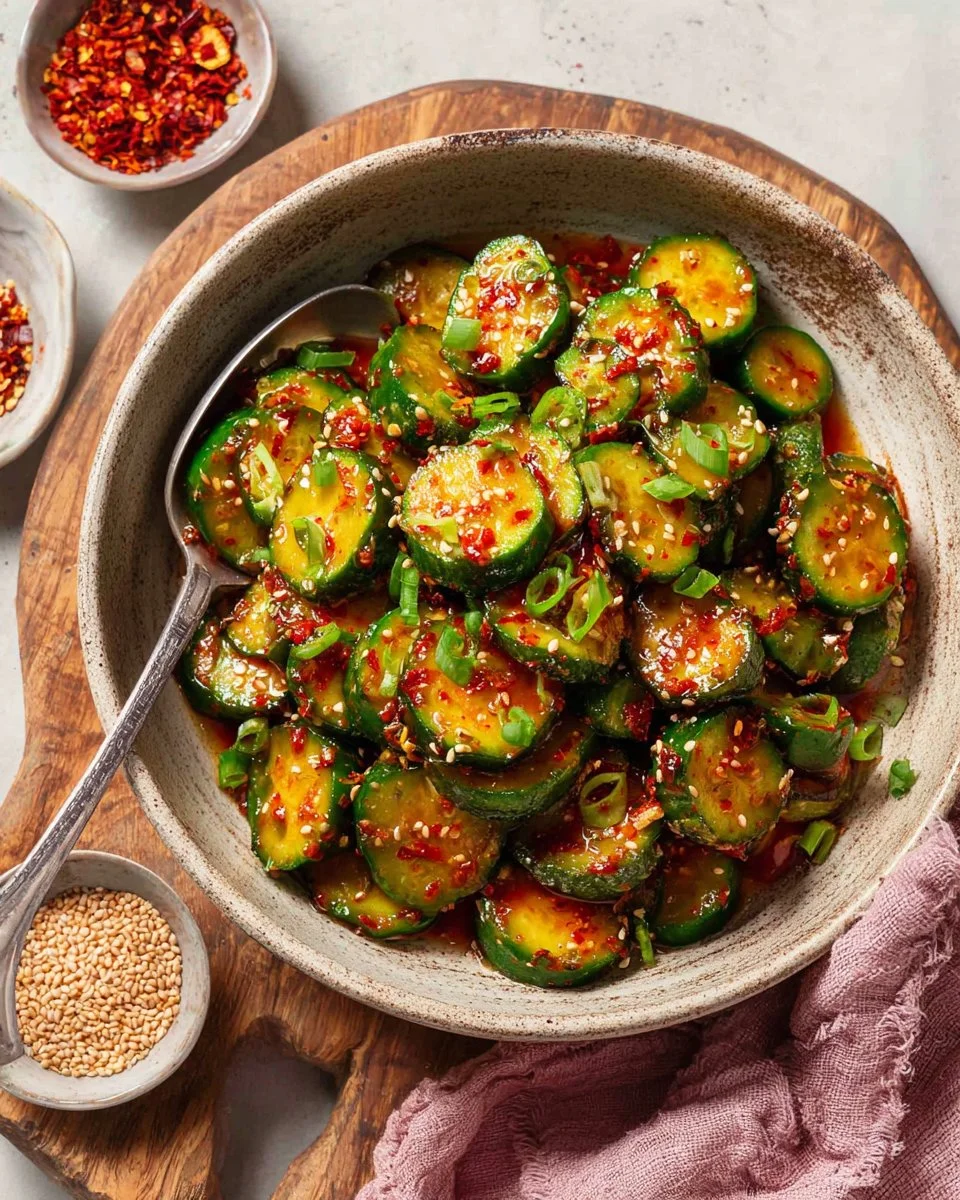 Delicious Korean Cucumber Salad served in a bowl with fresh ingredients