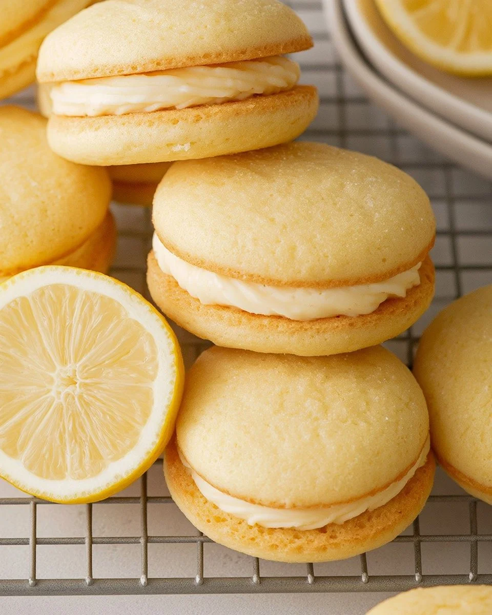 Delicious lemon whoopie pies, soft and cake-like sandwich cookies.