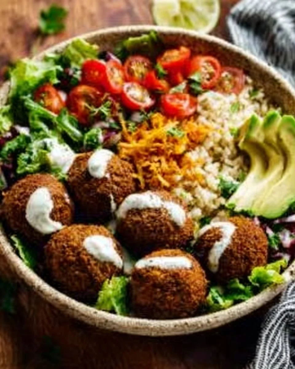 Loaded taco salad bowl topped with lime crema and fresh ingredients.