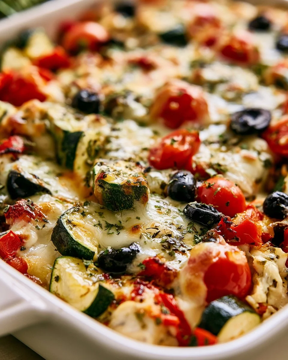 Mediterranean Chicken Bake with colorful vegetables and herbs