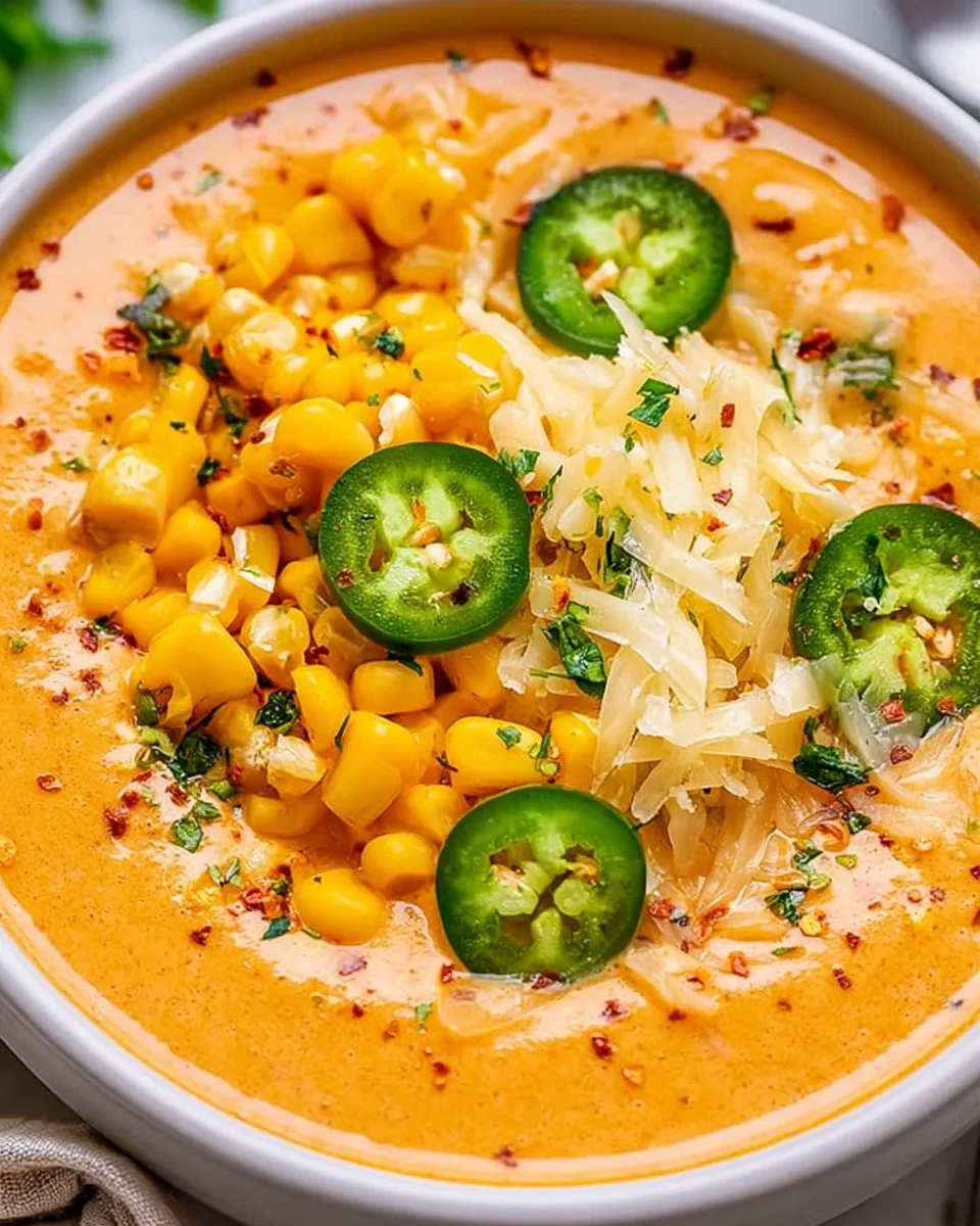 Bowl of creamy Mexican Street Corn Soup topped with cilantro and cheese