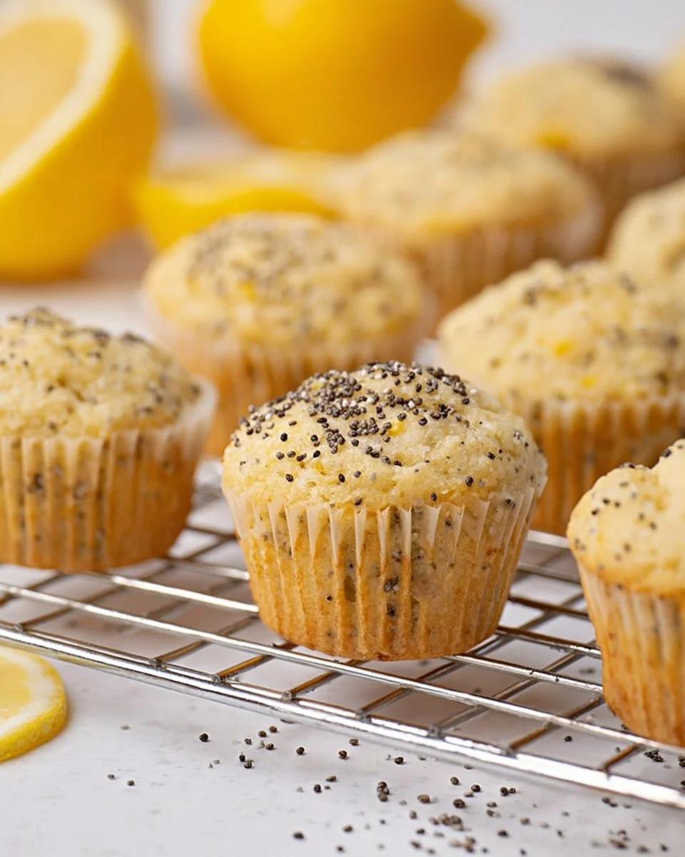 Easy mini lemon poppy seed muffins on a plate