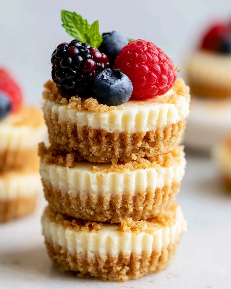 Delicious mini protein cheesecakes topped with fresh berries.