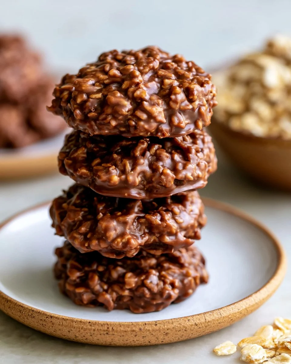Plate of delicious homemade no bake cookies ready to enjoy.