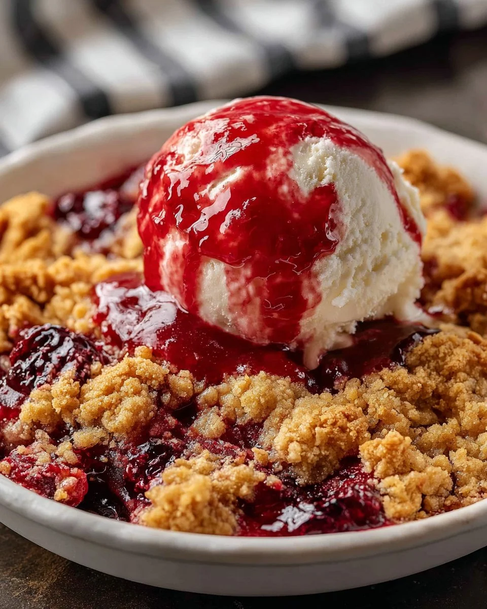 Delicious Peanut Butter and Jelly Cobbler dessert served in a bowl