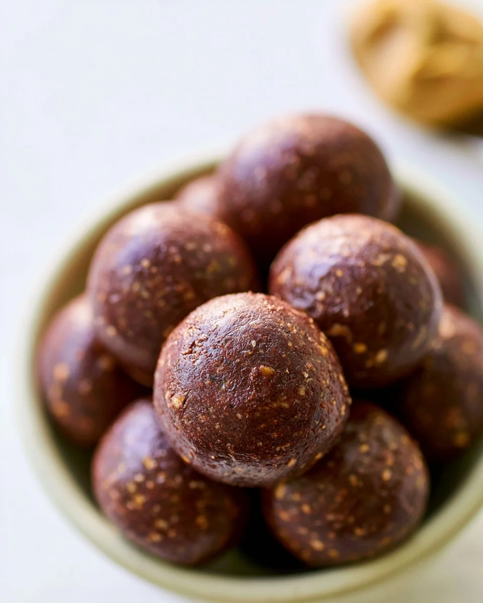 Peanut Butter Energy Balls in a bowl with an assortment of ingredients