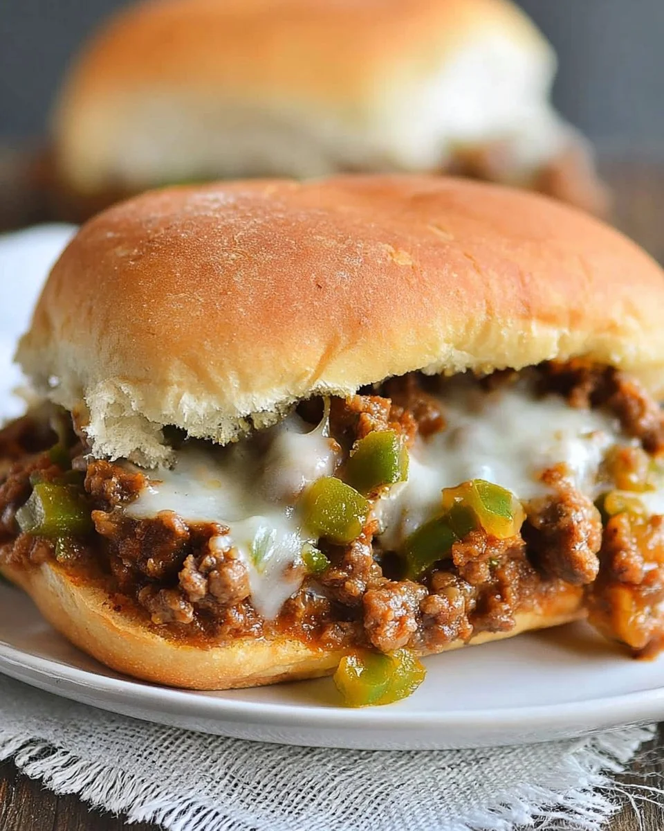 Philly Cheesesteak Sloppy Joes served on a plate with toppings
