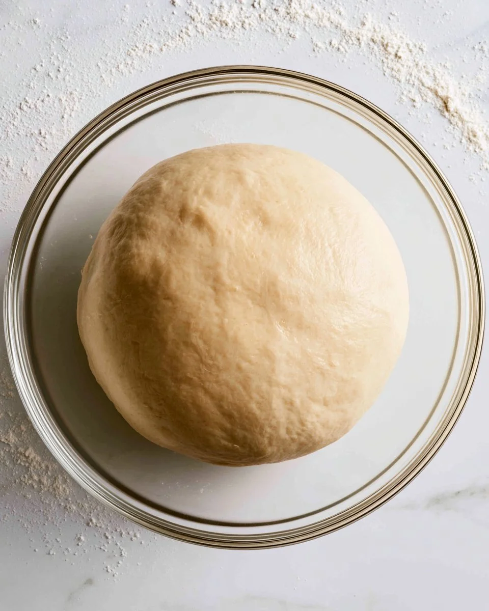 Freshly made pizza dough ready for toppings and baking.