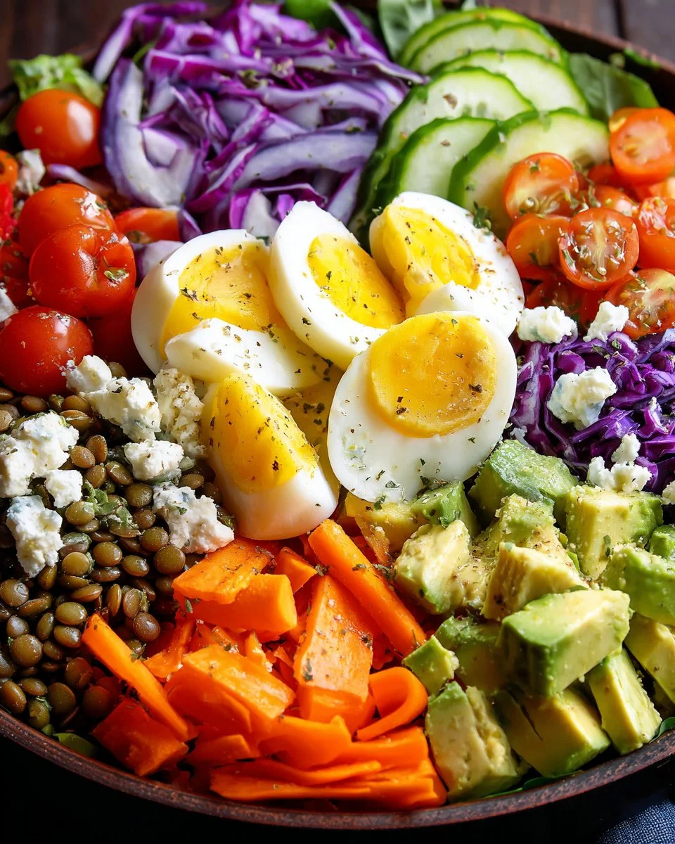Colorful protein salad with mixed greens, grilled chicken, and assorted vegetables