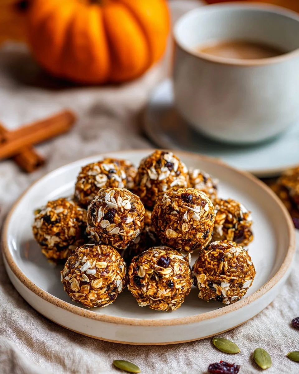 Homemade Pumpkin Energy Balls with nuts and seeds for a healthy snack.