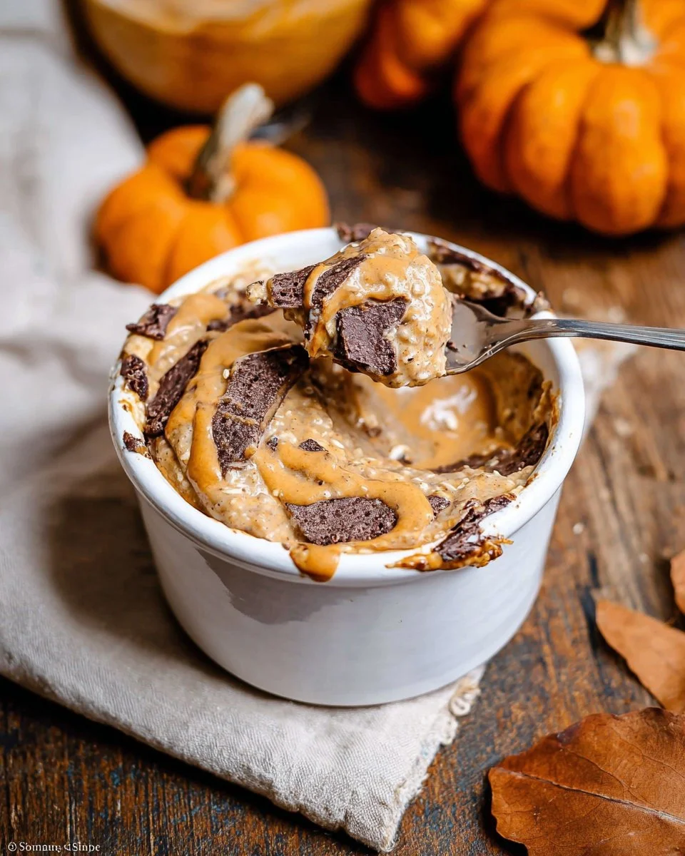 Deliciously blended pumpkin pie overnight oats in a jar topped with spices
