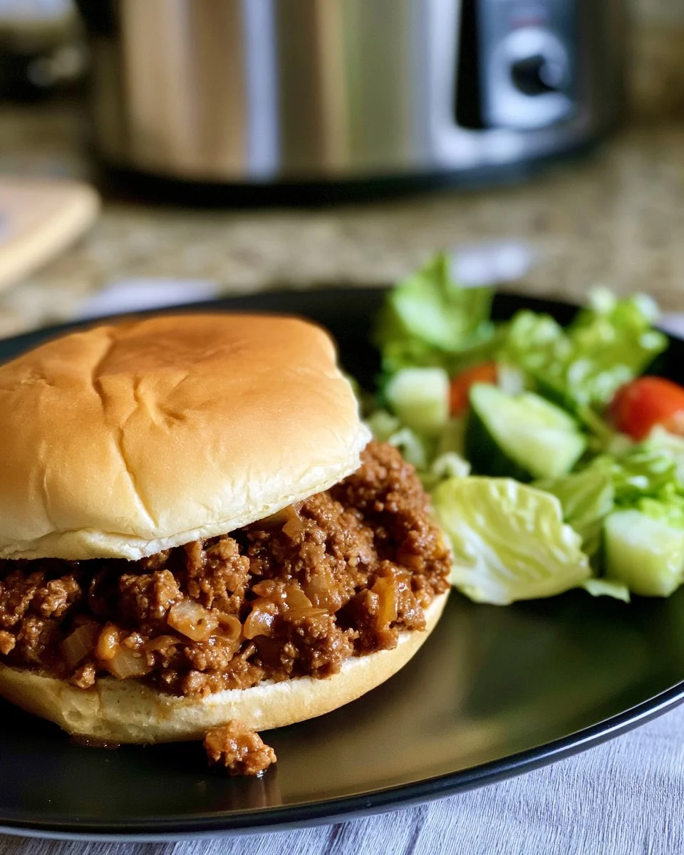 Delicious slow cooker sloppy joes served on a bun with toppings