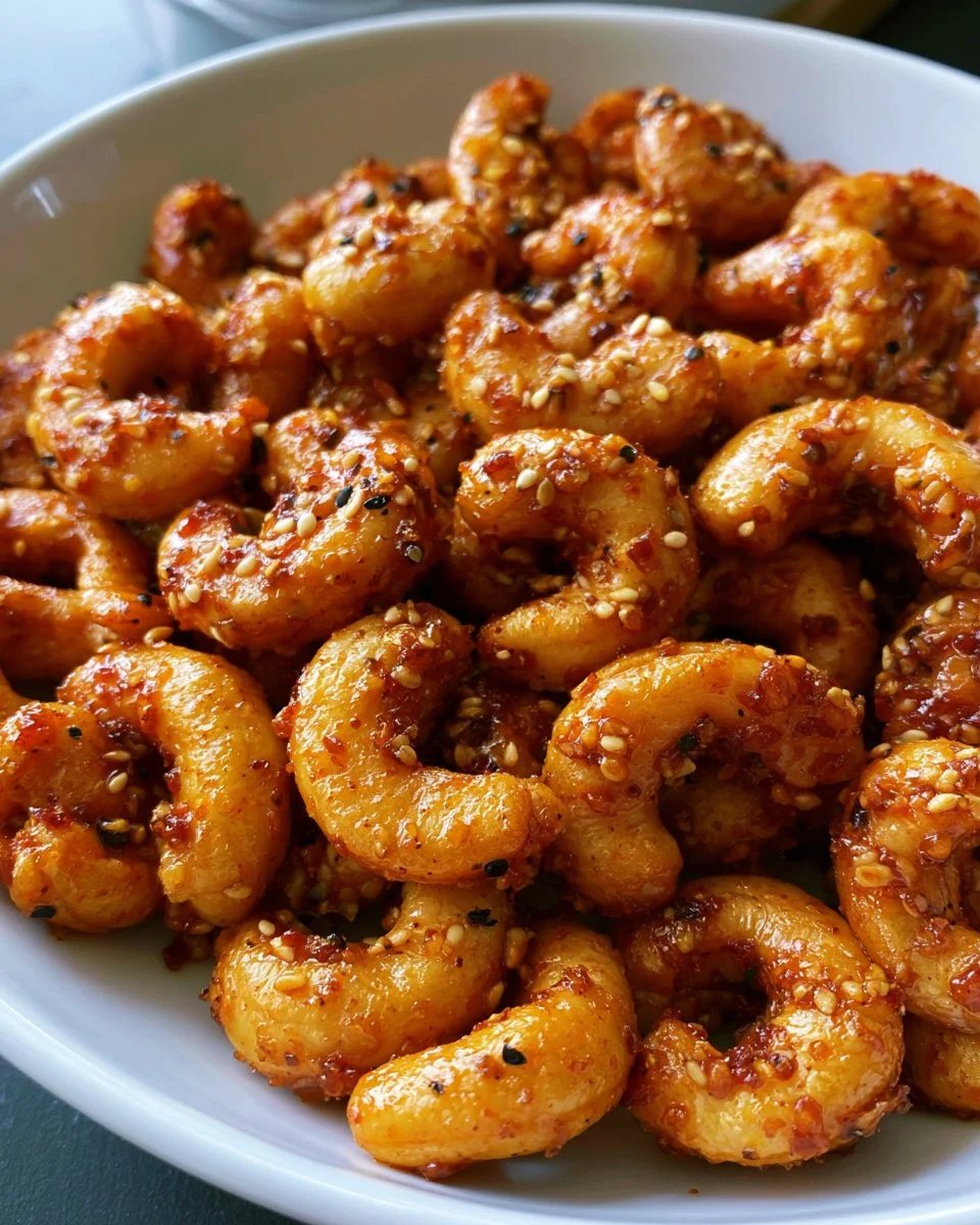 Bowl of Spicy Honey Roasted Cashews with honey glaze and chili spices