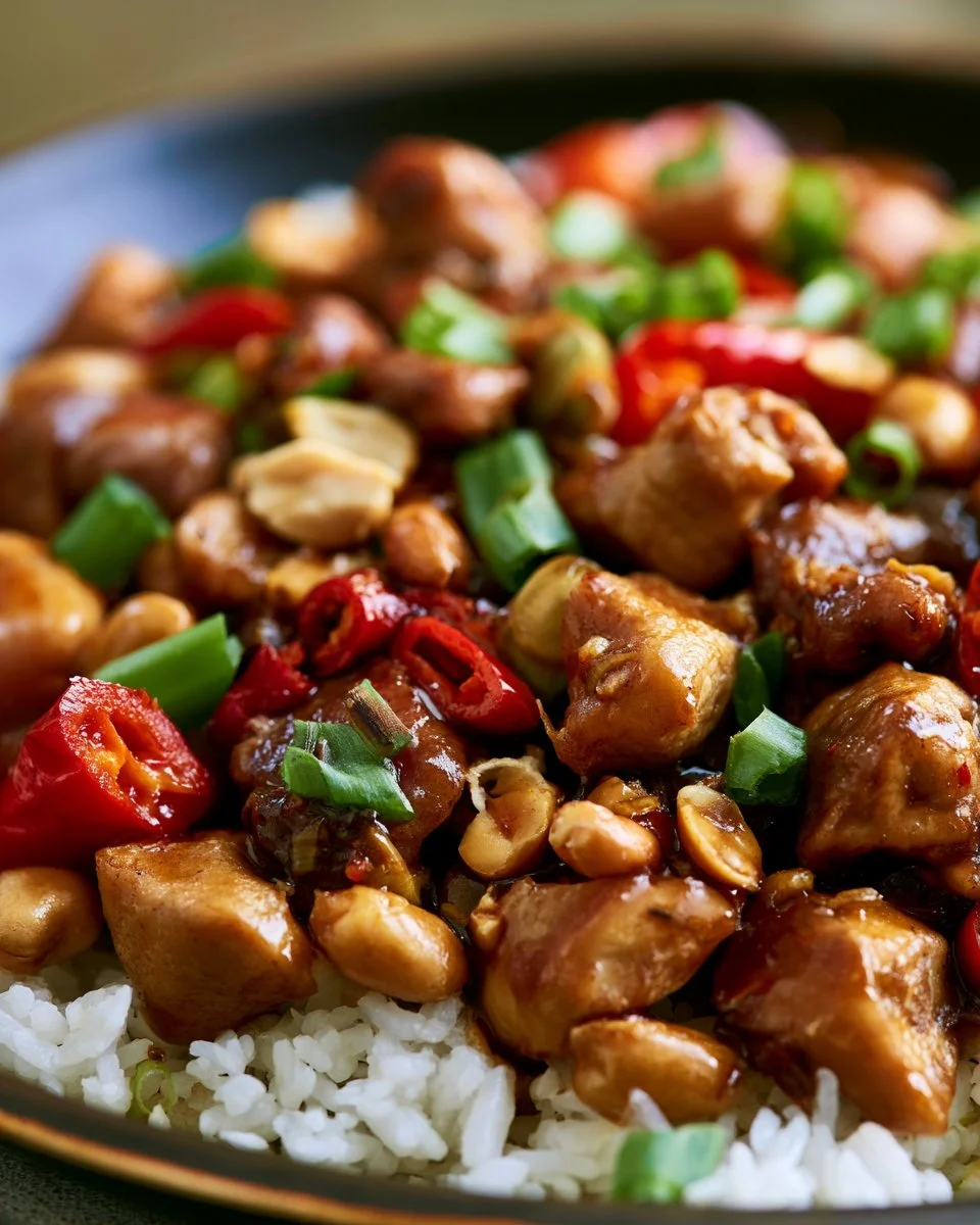 Stir-Fried Chicken with Peanuts dish served in a bowl