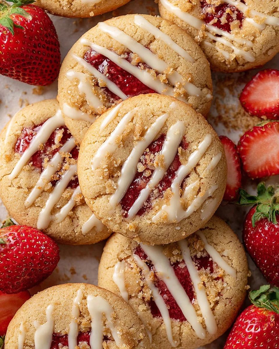 Soft and delicious strawberry shortcake cookies on a plate