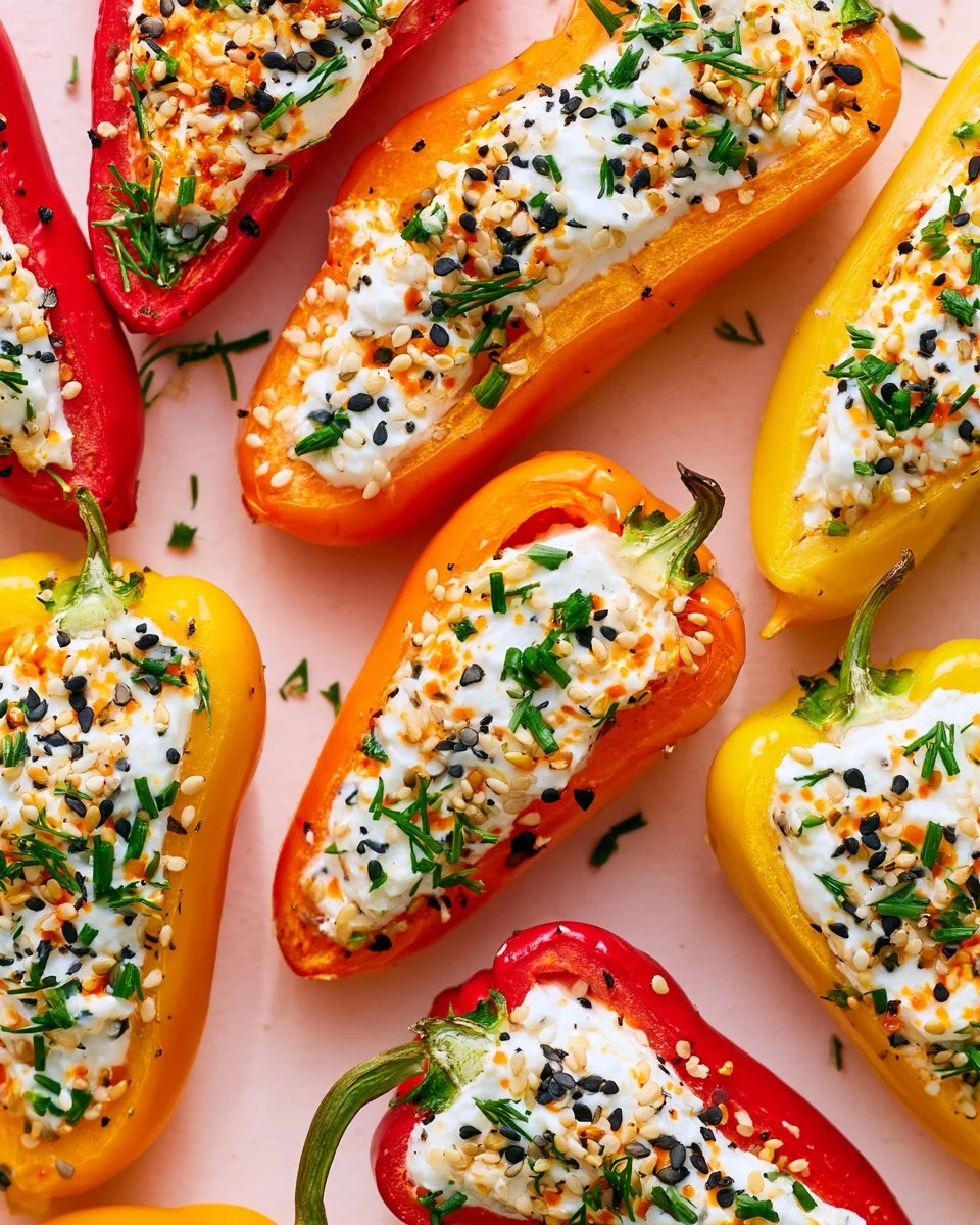 Colorful stuffed mini bell peppers filled with savory ingredients on a plate