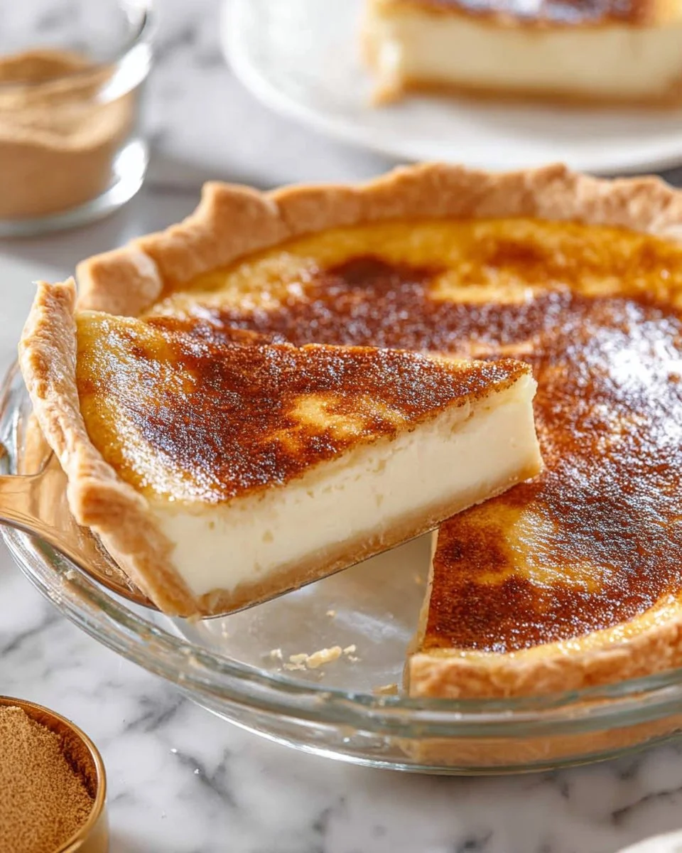 Delicious homemade Sugar Cream Pie topped with whipped cream and cinnamon