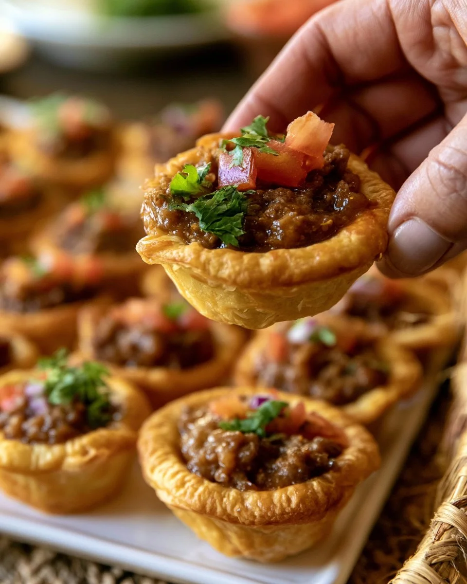 Delicious and colorful Taco Cups filled with seasoned meat and fresh toppings